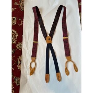 Cole Haan Red‎ Gold Paisley Print Suspenders with Solid Brass Leather Braces